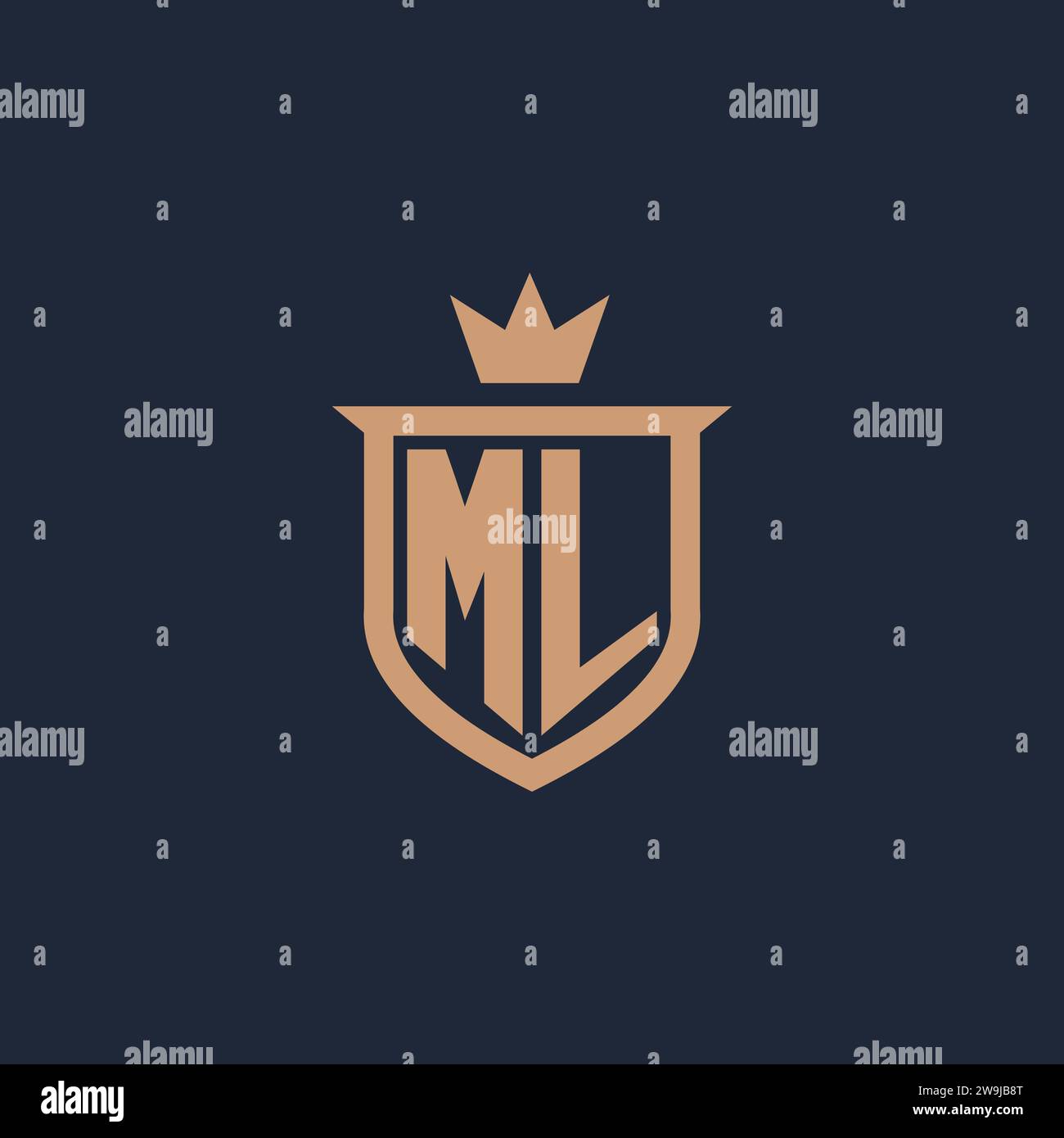 ML monogram initial logo with shield and crown style design ideas Stock Vector
