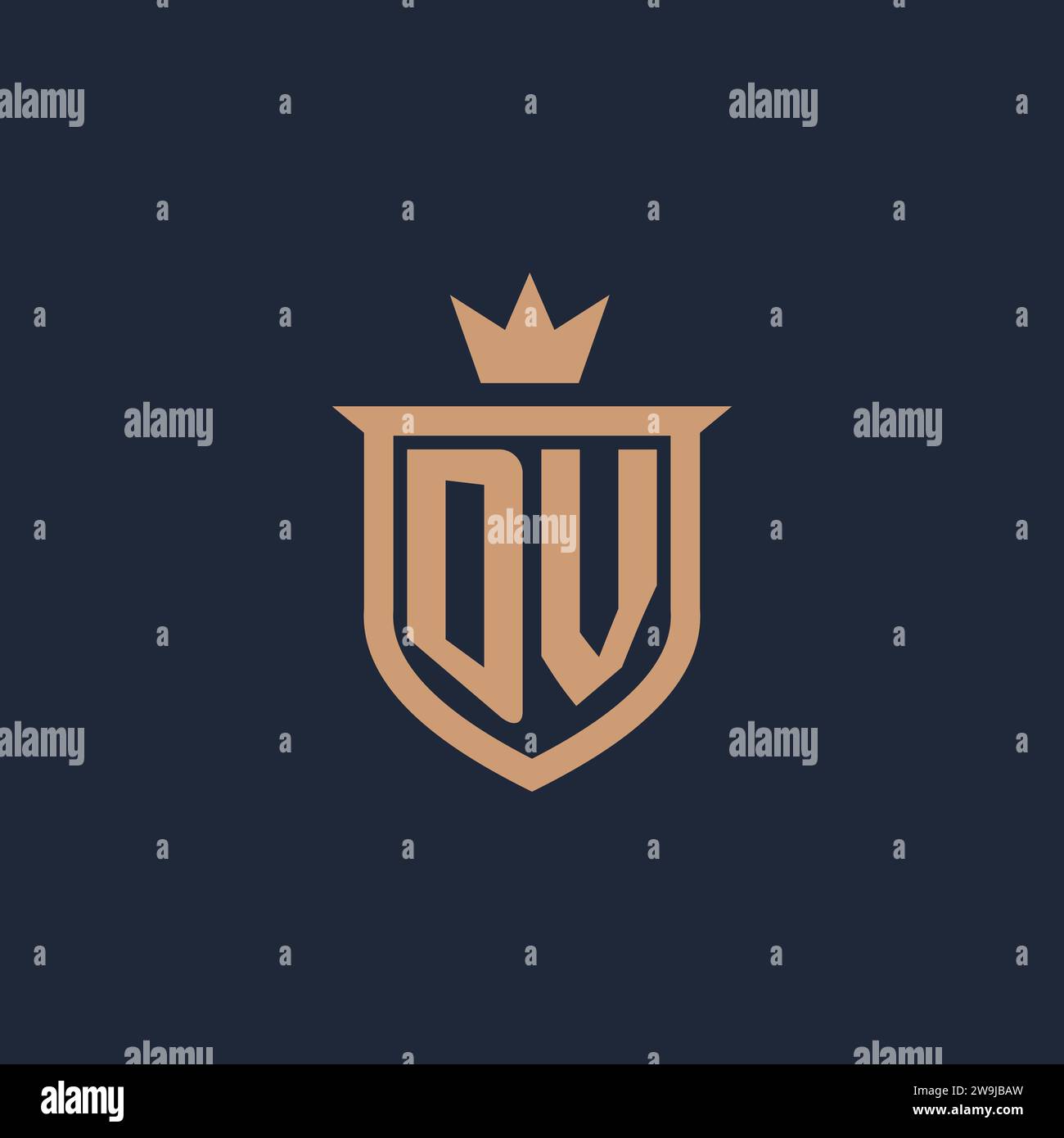 DV monogram initial logo with shield and crown style design ideas Stock Vector