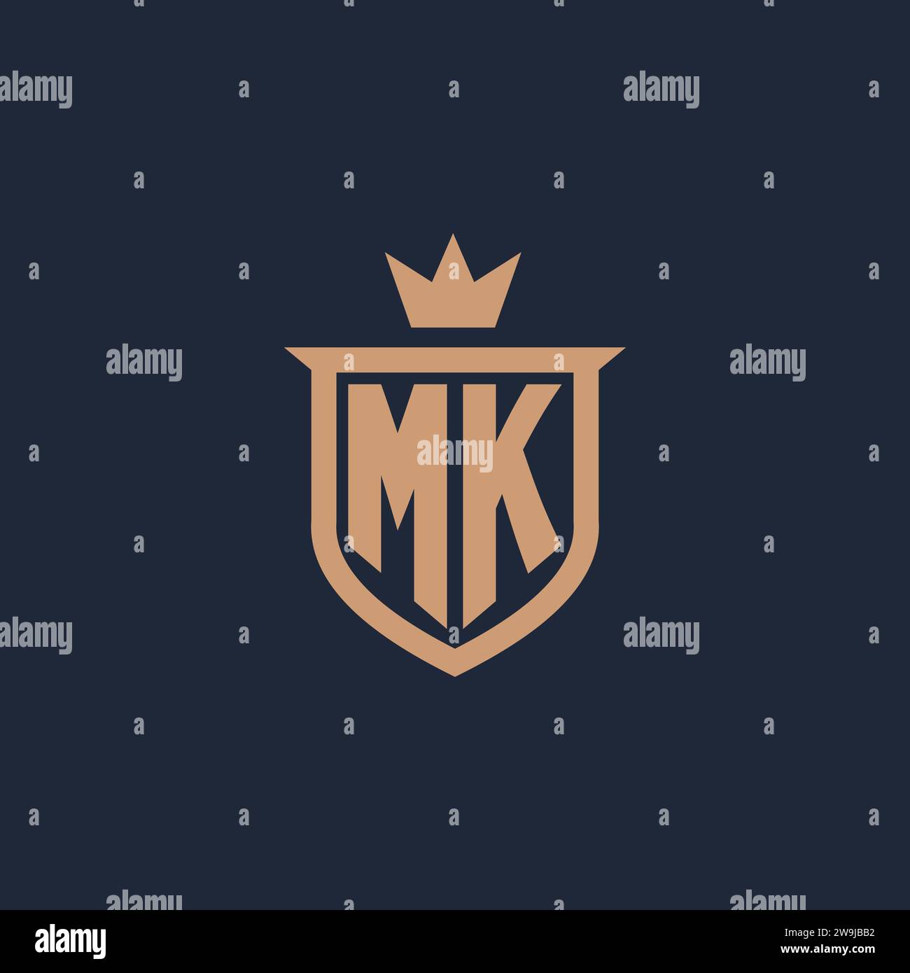 MK monogram initial logo with shield and crown style design ideas Stock Vector
