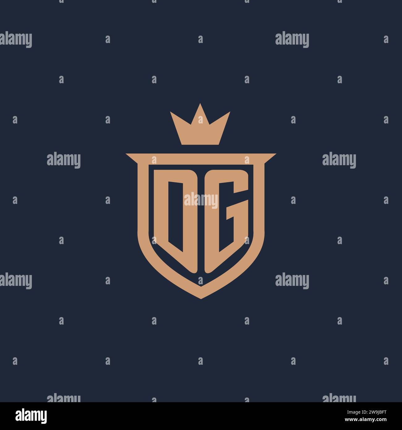 DG monogram initial logo with shield and crown style design ideas Stock Vector