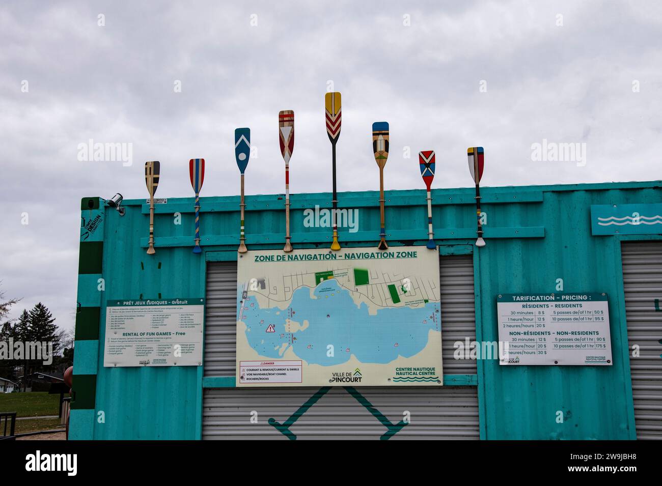 Nautical centre navigation zone map at Bellevue Park in Pincourt, Quebec, Canada Stock Photo