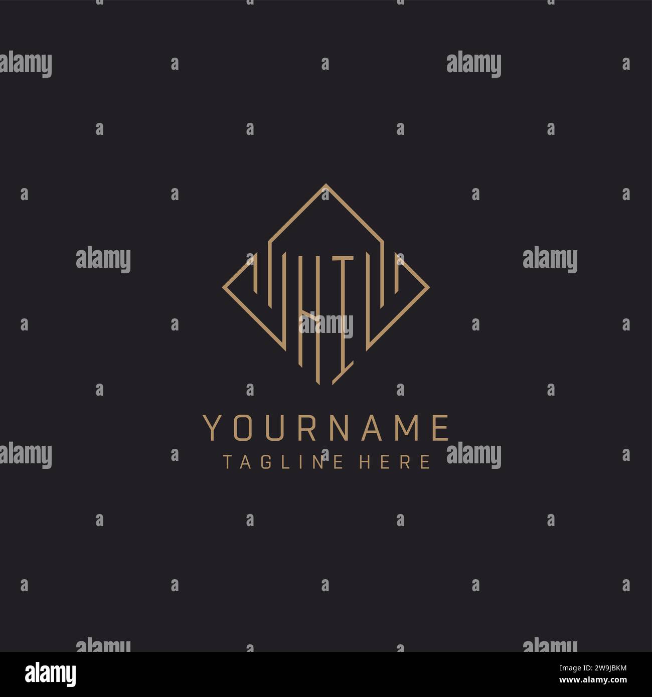 Monogram HI with rhombus line logo style, Luxury elegant logo design ...