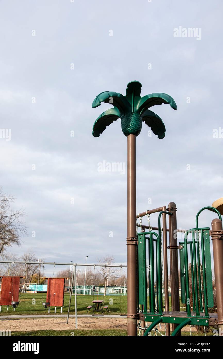 Fake palm tree at the playground at Bellevue Park in Pincourt, Quebec