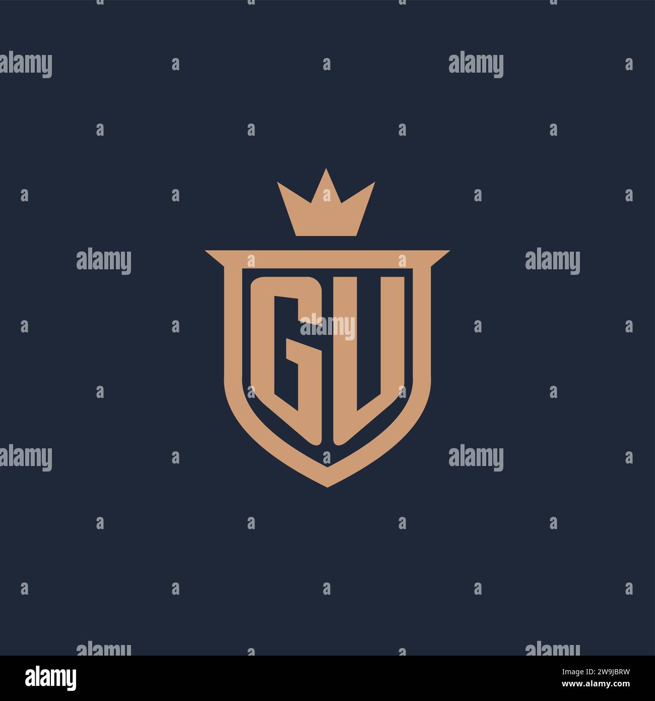 GU monogram initial logo with shield and crown style design ideas Stock Vector