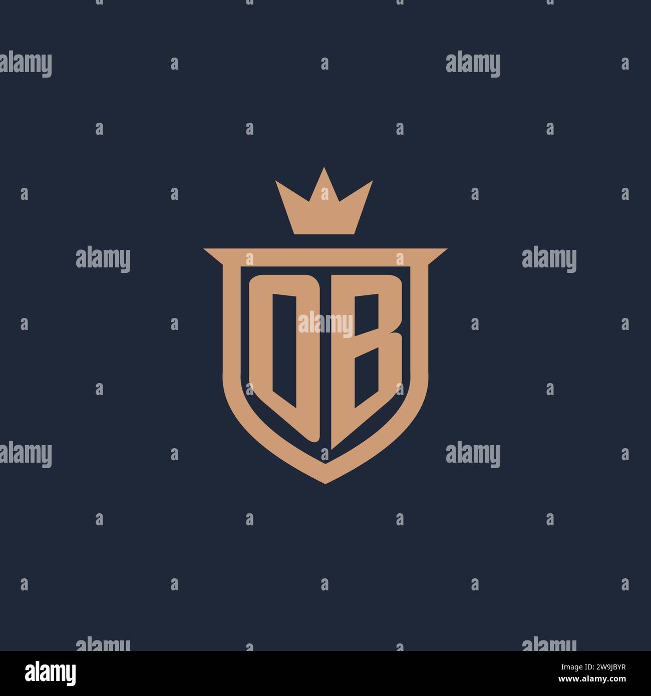 OB monogram initial logo with shield and crown style design ideas Stock Vector