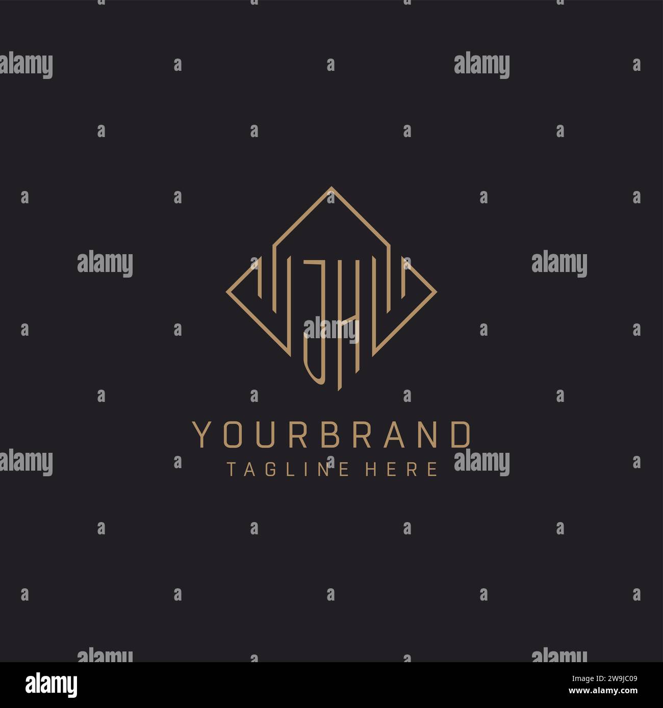 Monogram JH with rhombus line logo style, Luxury elegant logo design ...