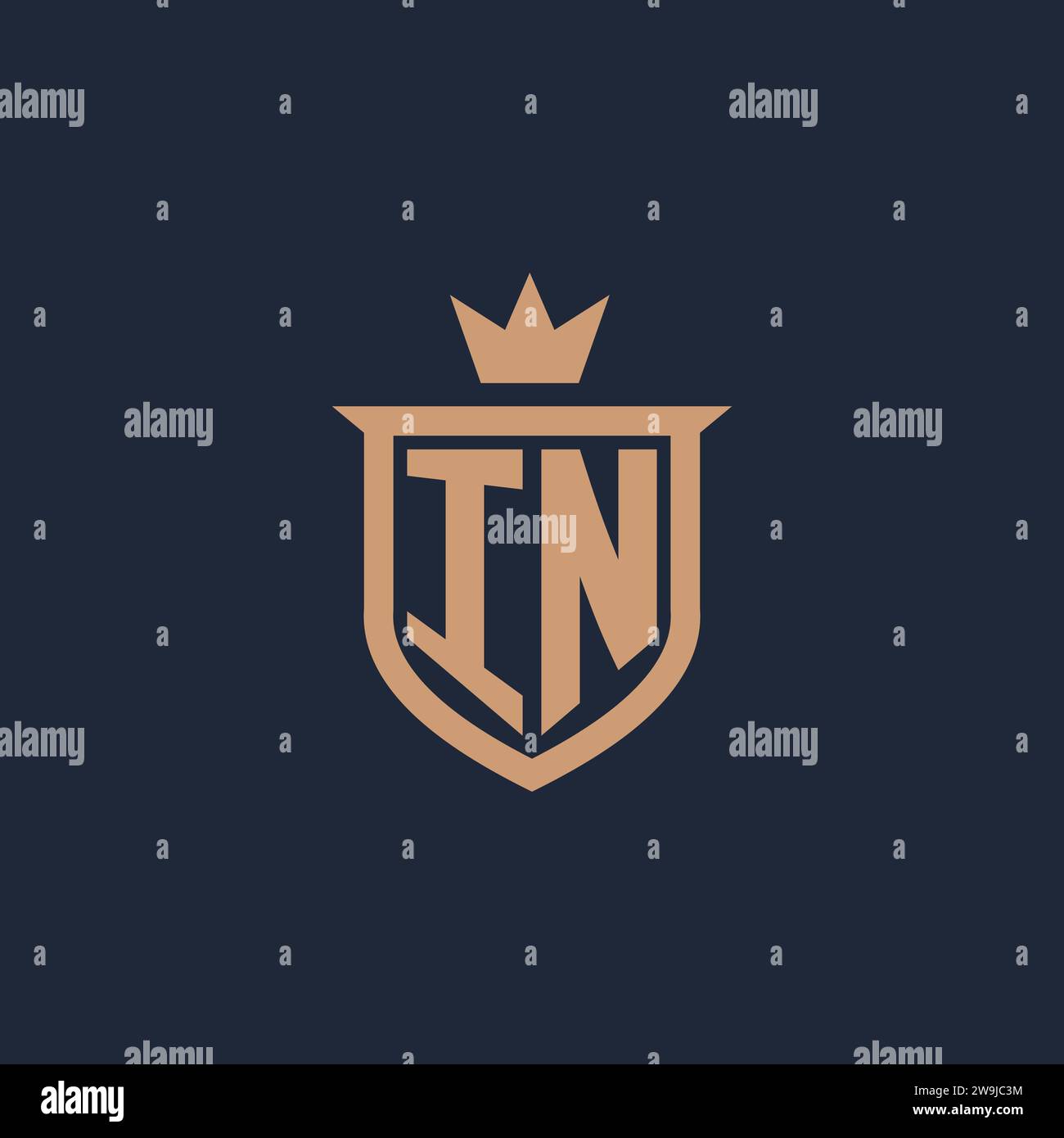 IN monogram initial logo with shield and crown style design ideas Stock Vector