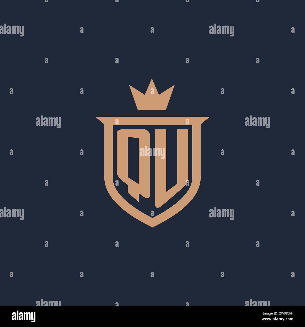 QU monogram initial logo with shield and crown style design ideas Stock Vector