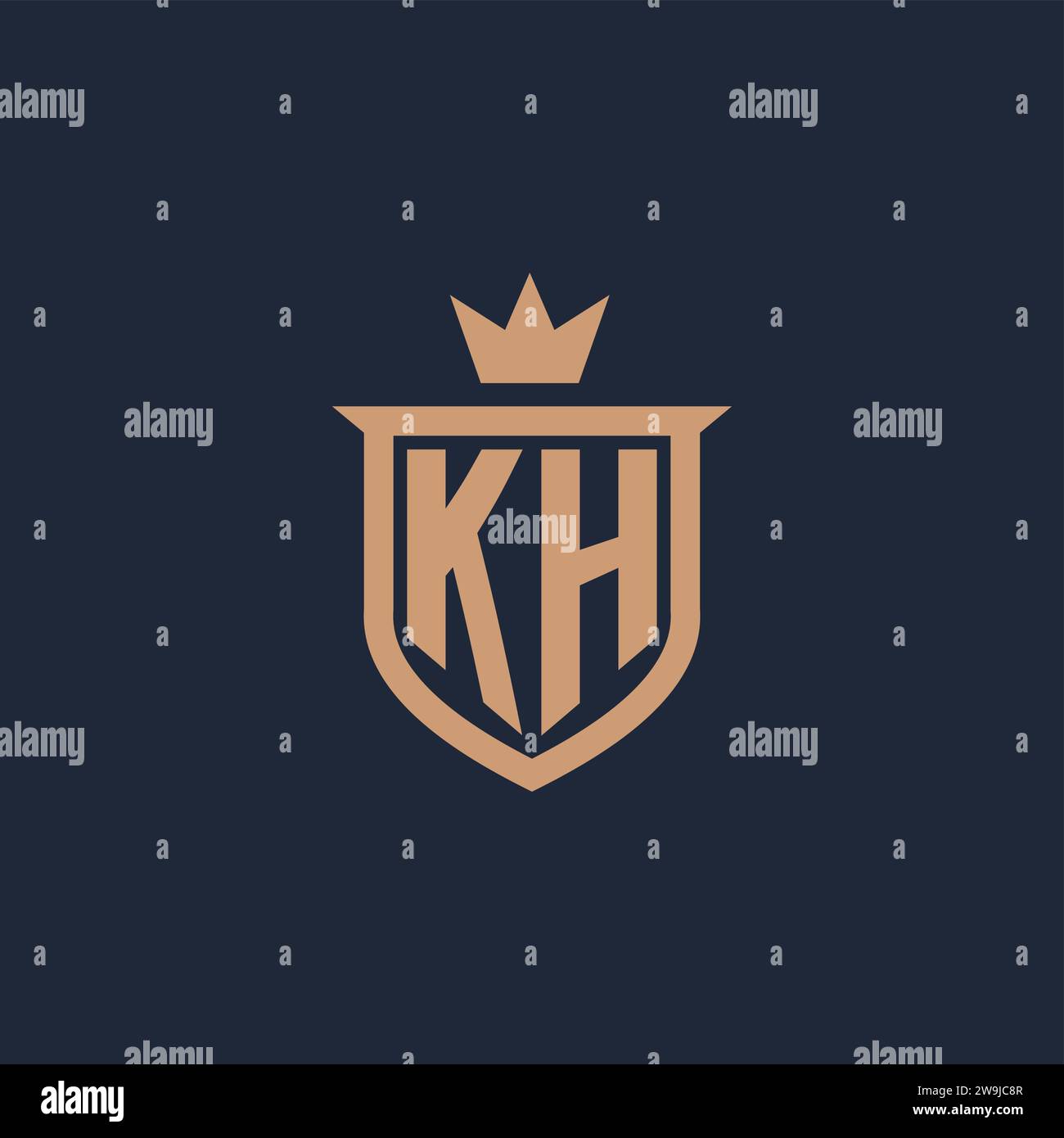 KH monogram initial logo with shield and crown style design ideas Stock