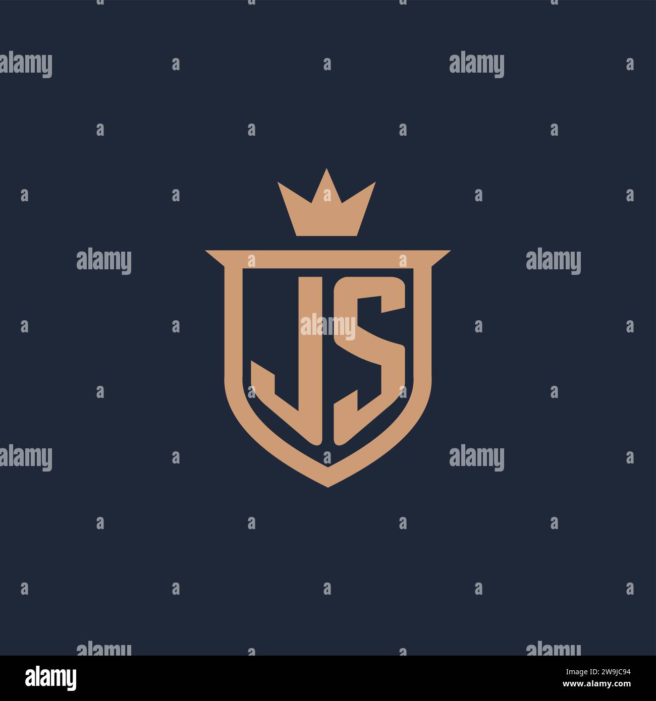 JS monogram initial logo with shield and crown style design ideas Stock Vector