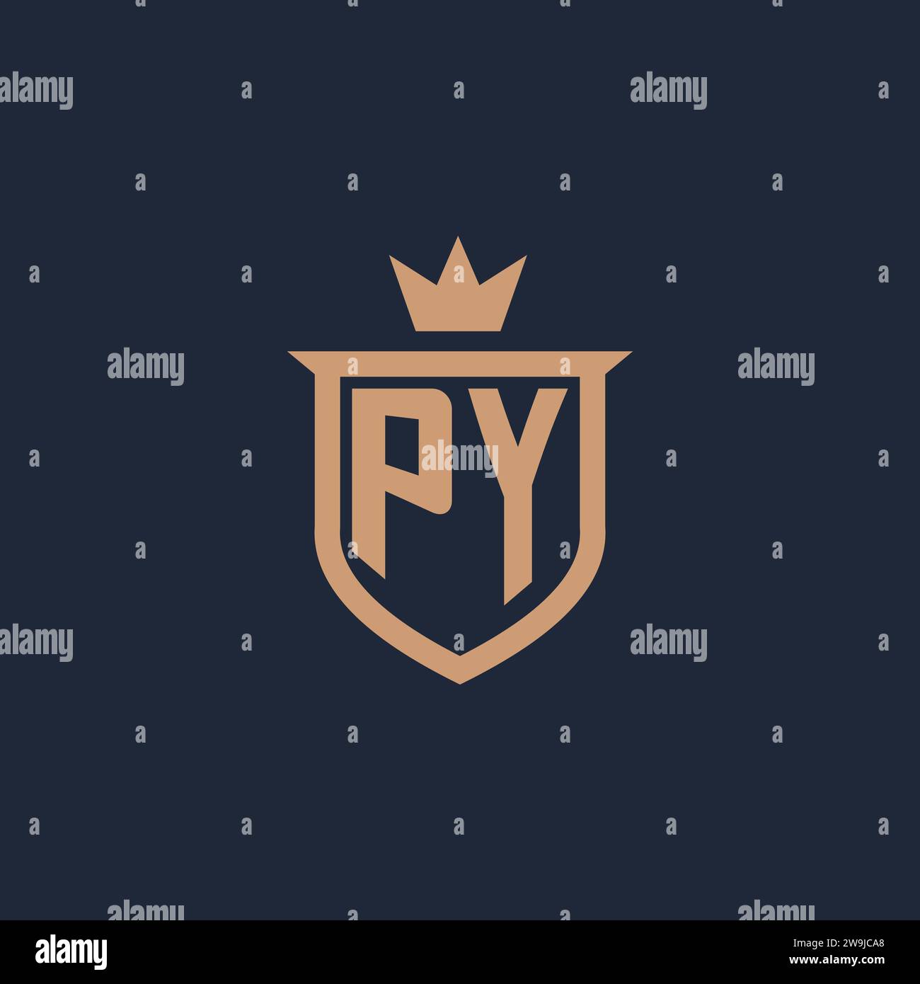 PY monogram initial logo with shield and crown style design ideas Stock Vector