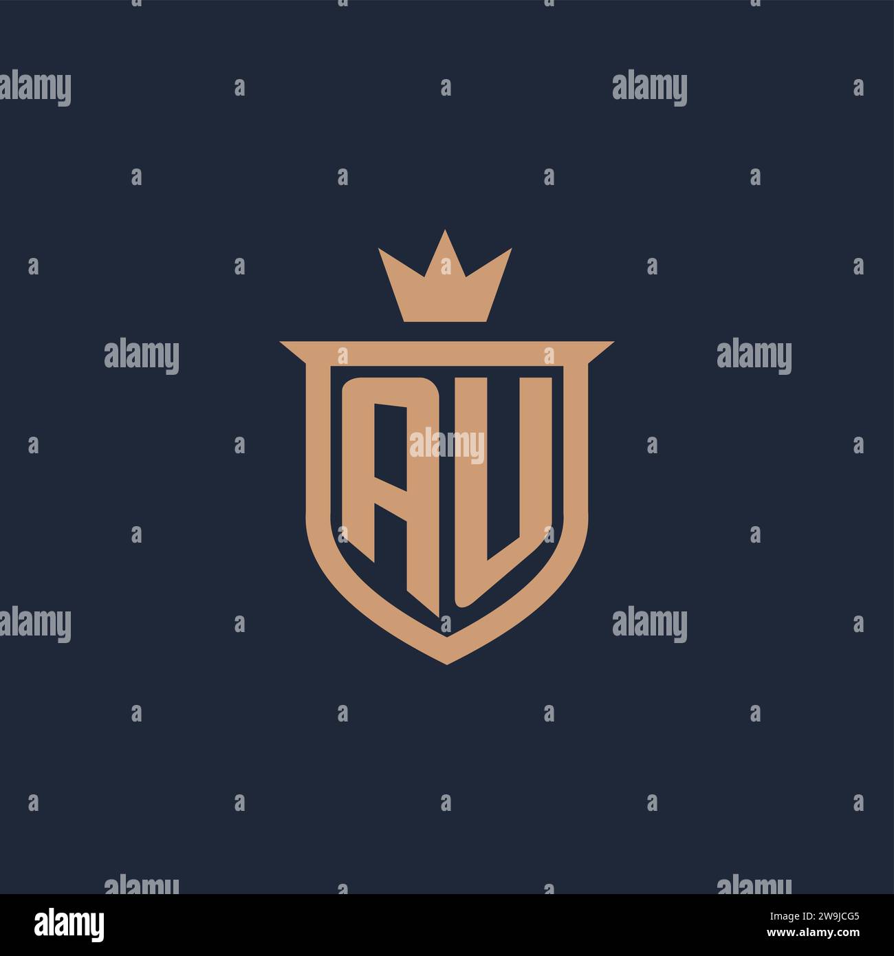 AU monogram initial logo with shield and crown style design ideas Stock Vector