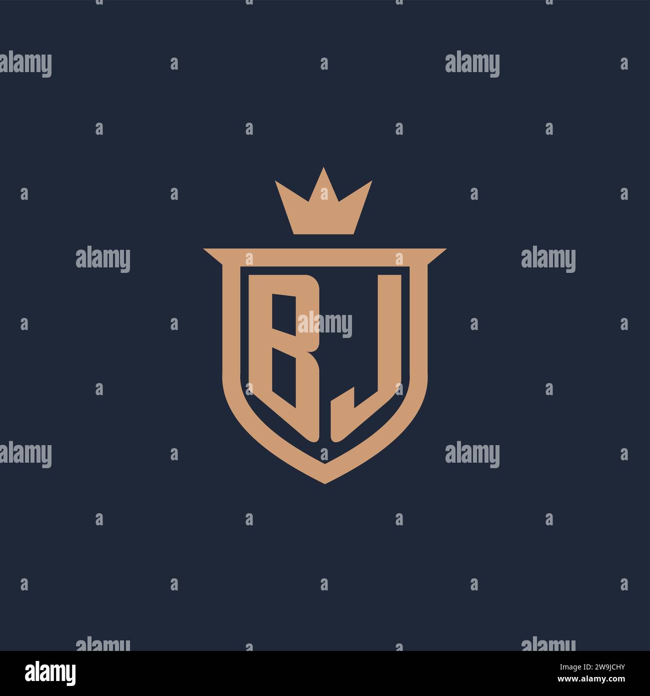 BJ monogram initial logo with shield and crown style design ideas Stock Vector