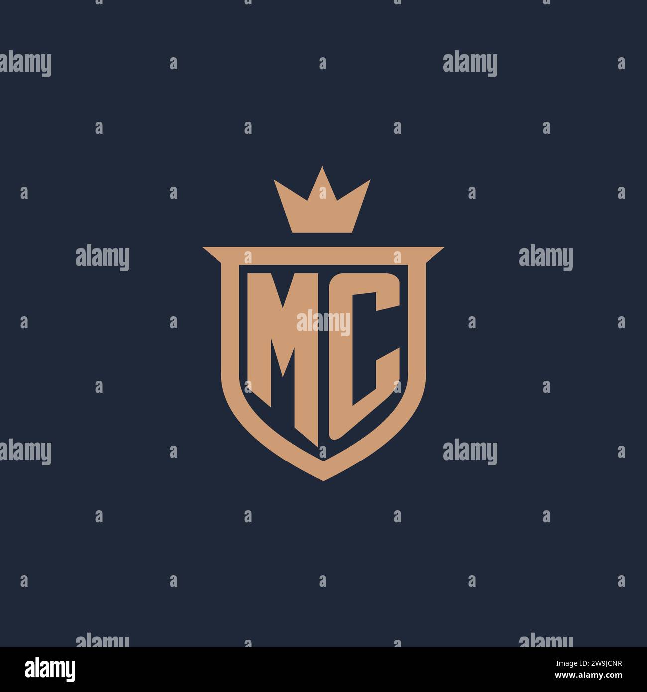 MC monogram initial logo with shield and crown style design ideas Stock Vector