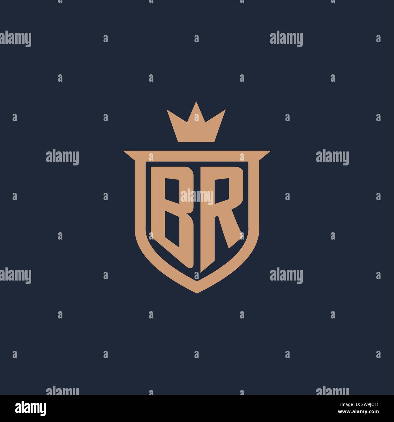 BR monogram initial logo with shield and crown style design ideas Stock Vector