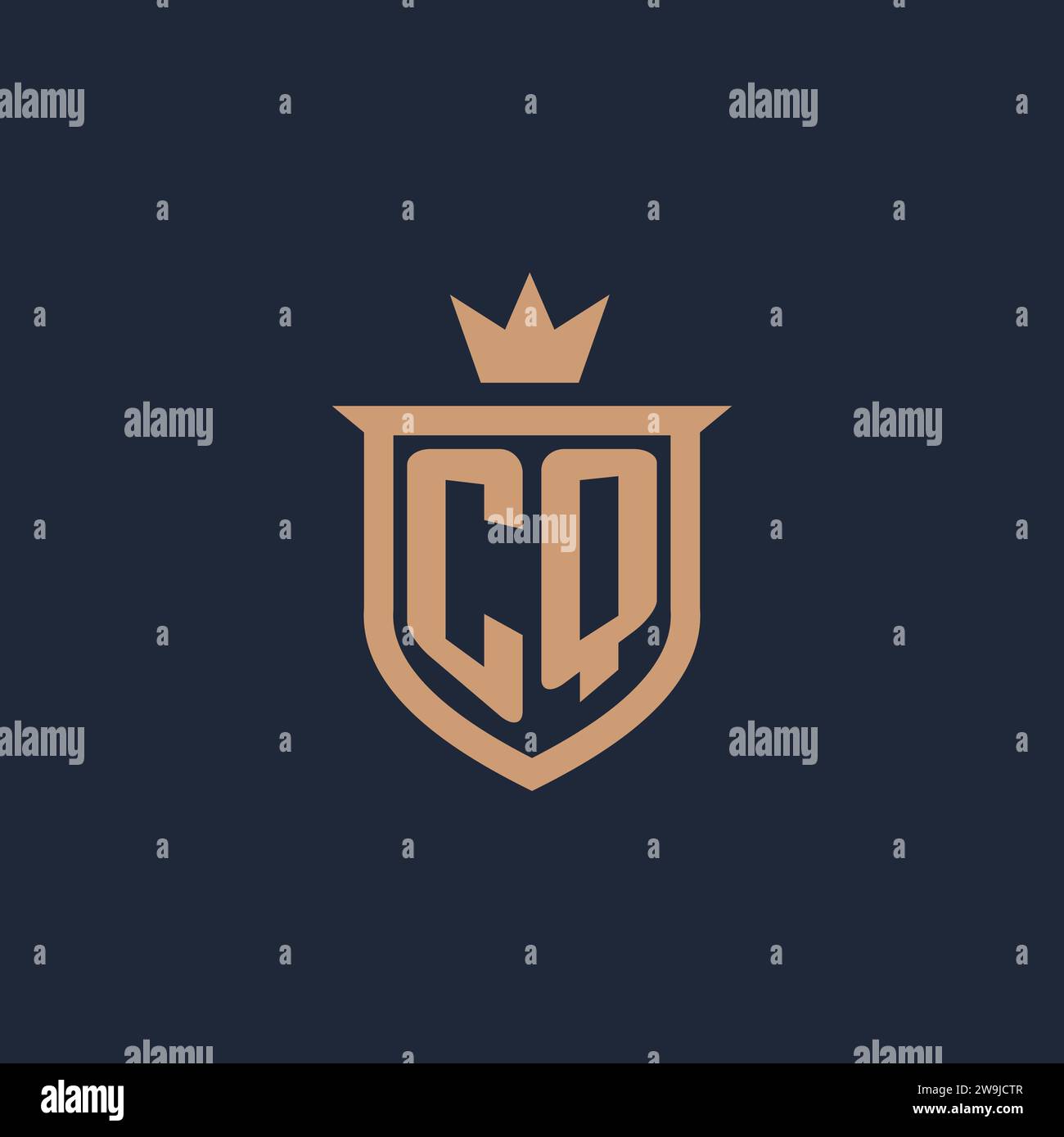 CQ monogram initial logo with shield and crown style design ideas Stock Vector