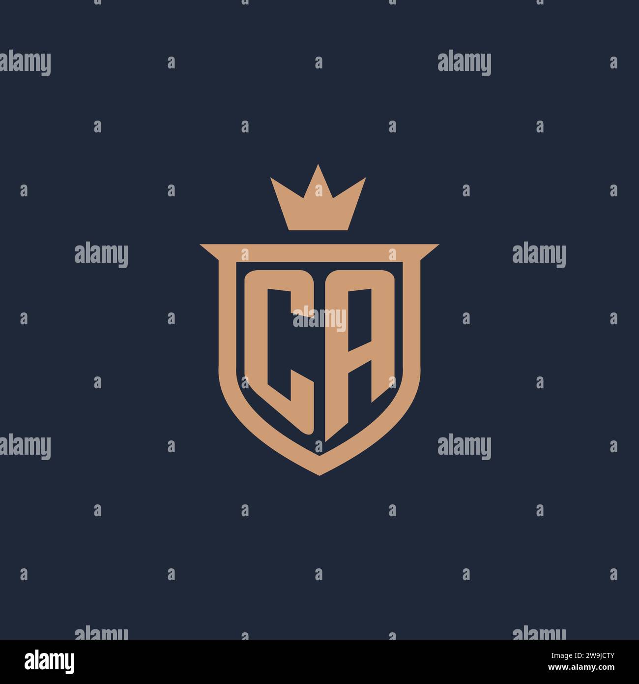 CA monogram initial logo with shield and crown style design ideas Stock Vector