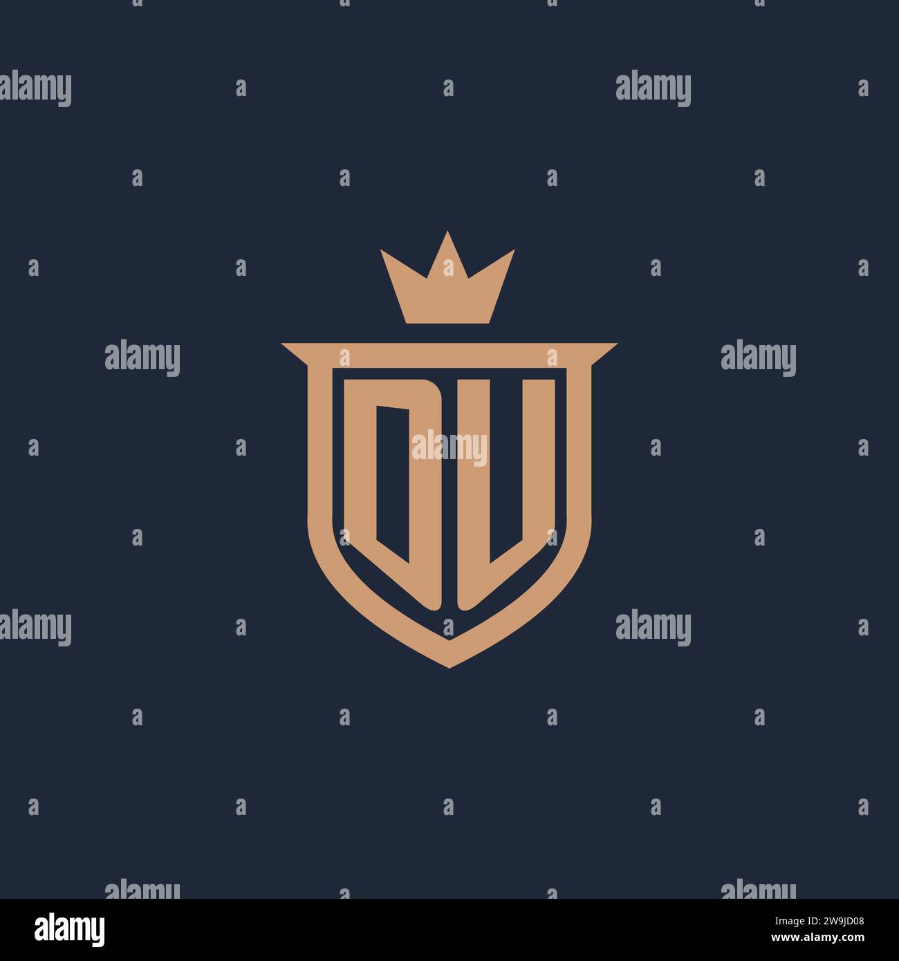 DU monogram initial logo with shield and crown style design ideas Stock Vector