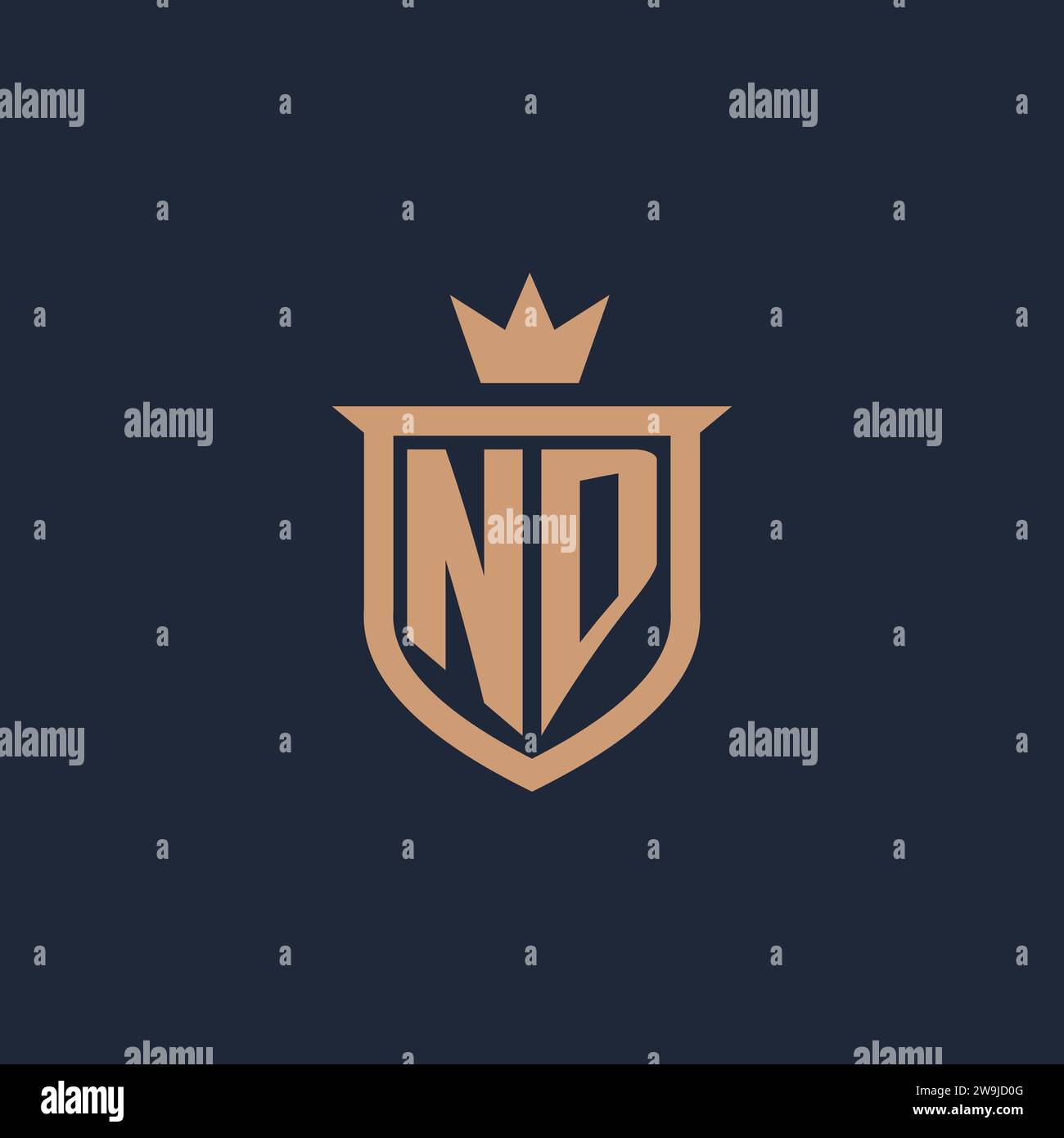 ND monogram initial logo with shield and crown style design ideas Stock Vector