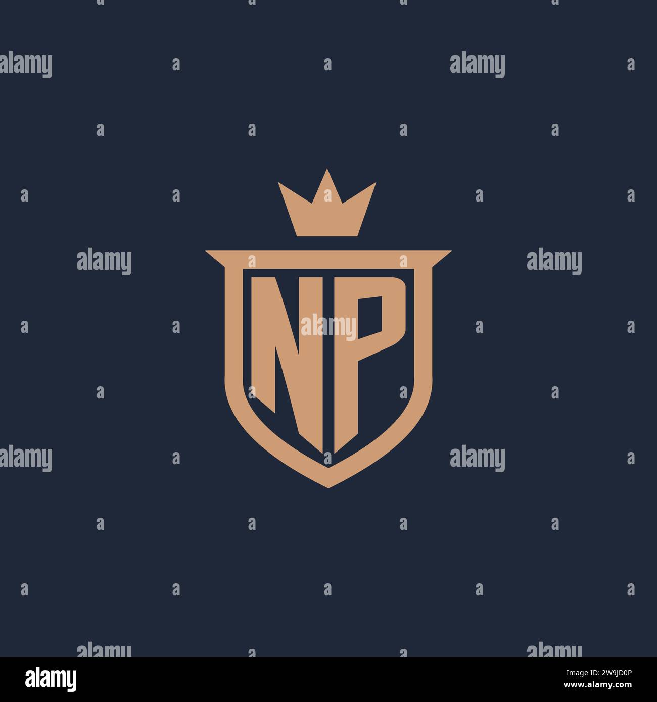 NP monogram initial logo with shield and crown style design ideas Stock Vector