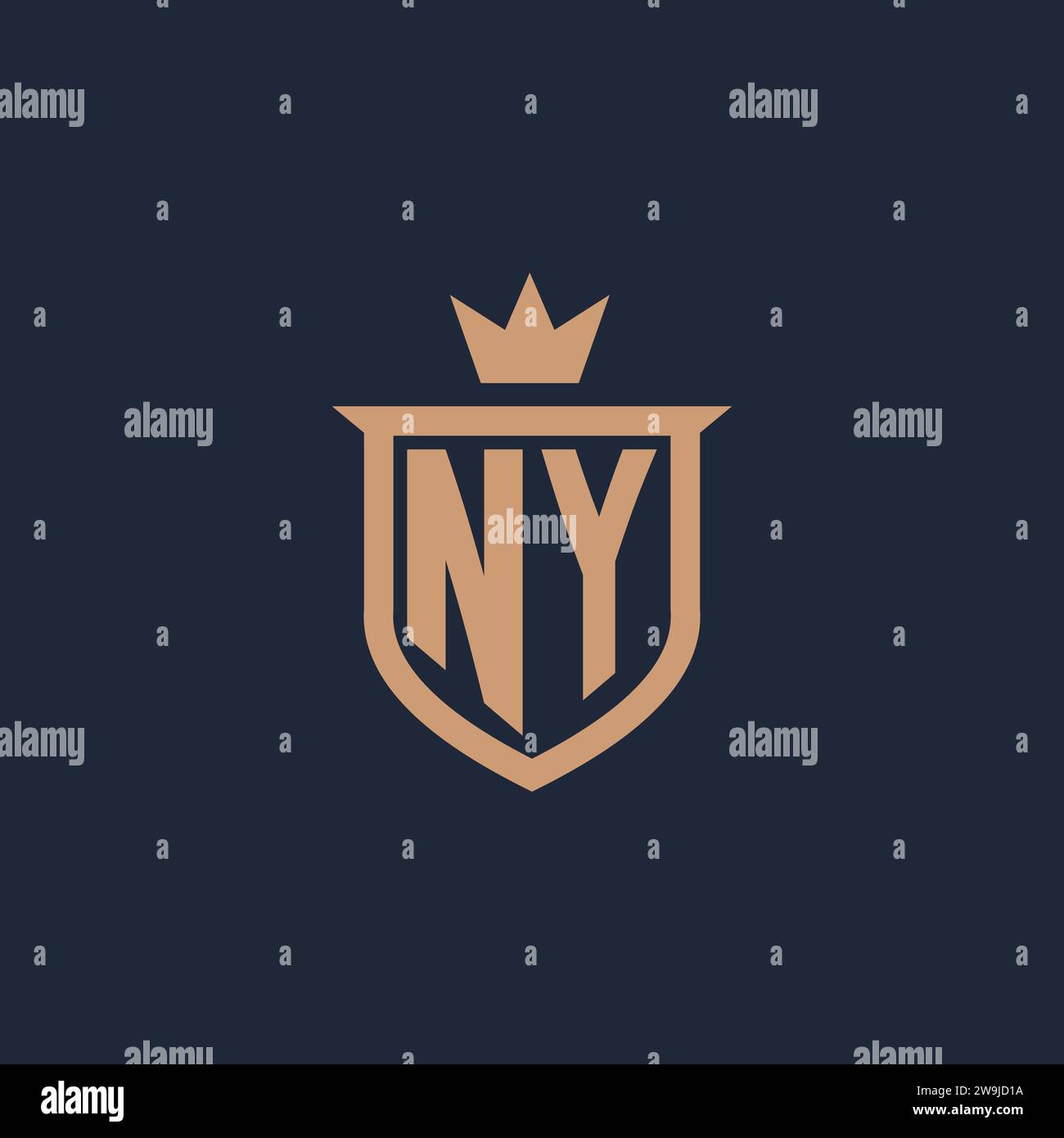 NY monogram initial logo with shield and crown style design ideas Stock Vector