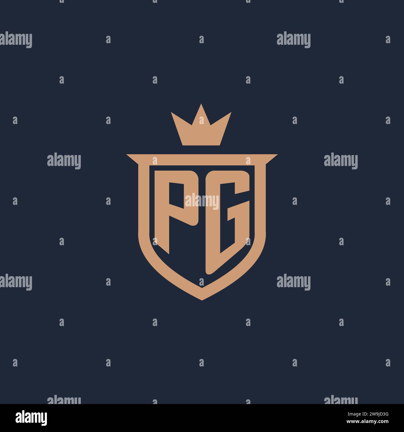 PG monogram initial logo with shield and crown style design ideas Stock Vector