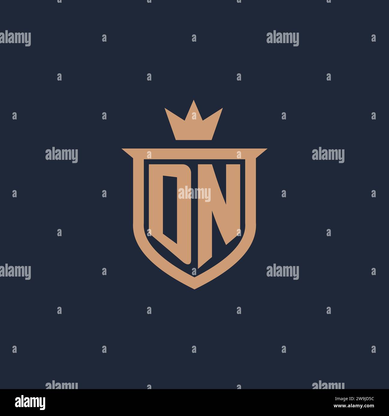 DN monogram initial logo with shield and crown style design ideas Stock Vector