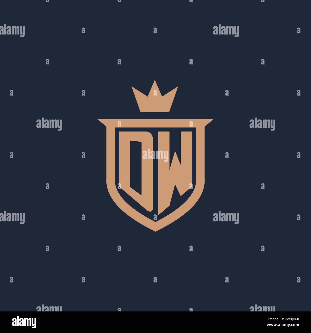 DW monogram initial logo with shield and crown style design ideas Stock Vector