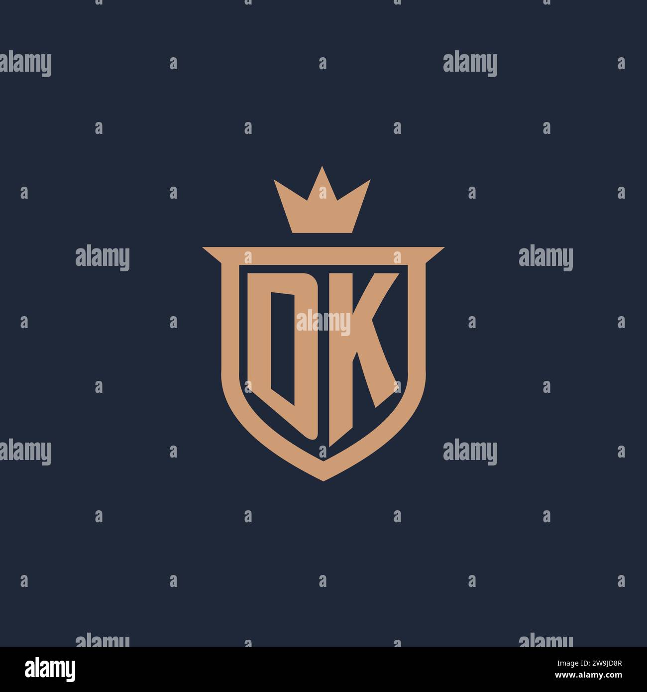 DK monogram initial logo with shield and crown style design ideas Stock Vector