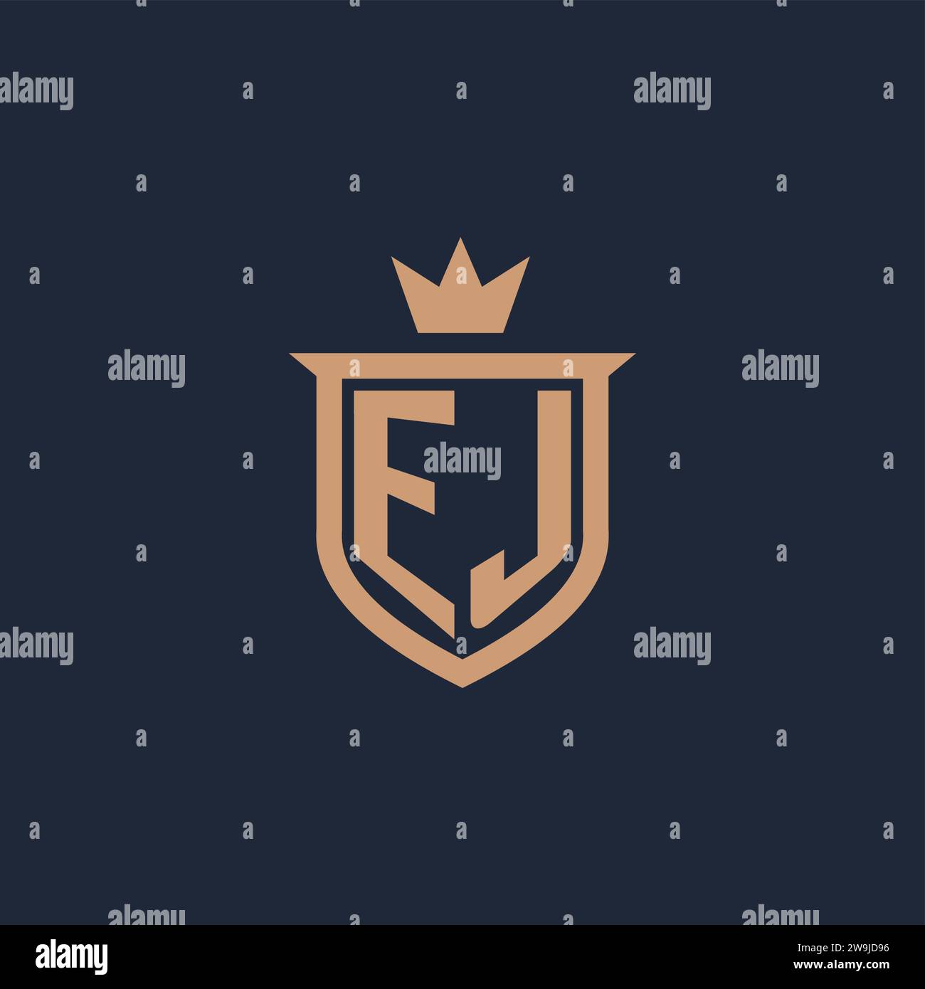 EJ monogram initial logo with shield and crown style design ideas Stock Vector