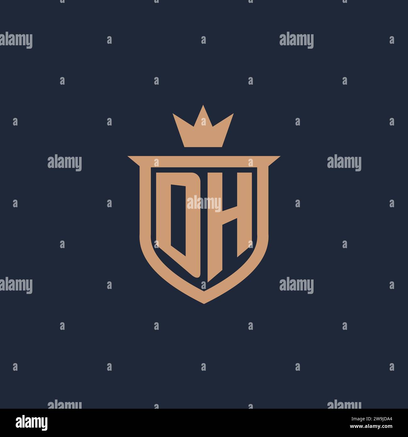 DH monogram initial logo with shield and crown style design ideas Stock Vector