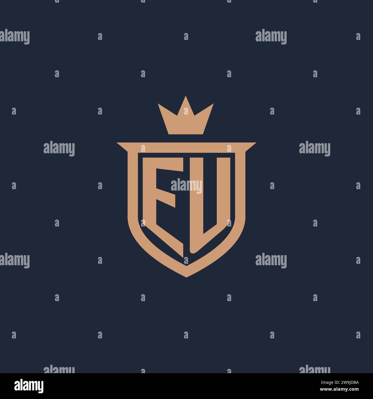 EU monogram initial logo with shield and crown style design ideas Stock Vector