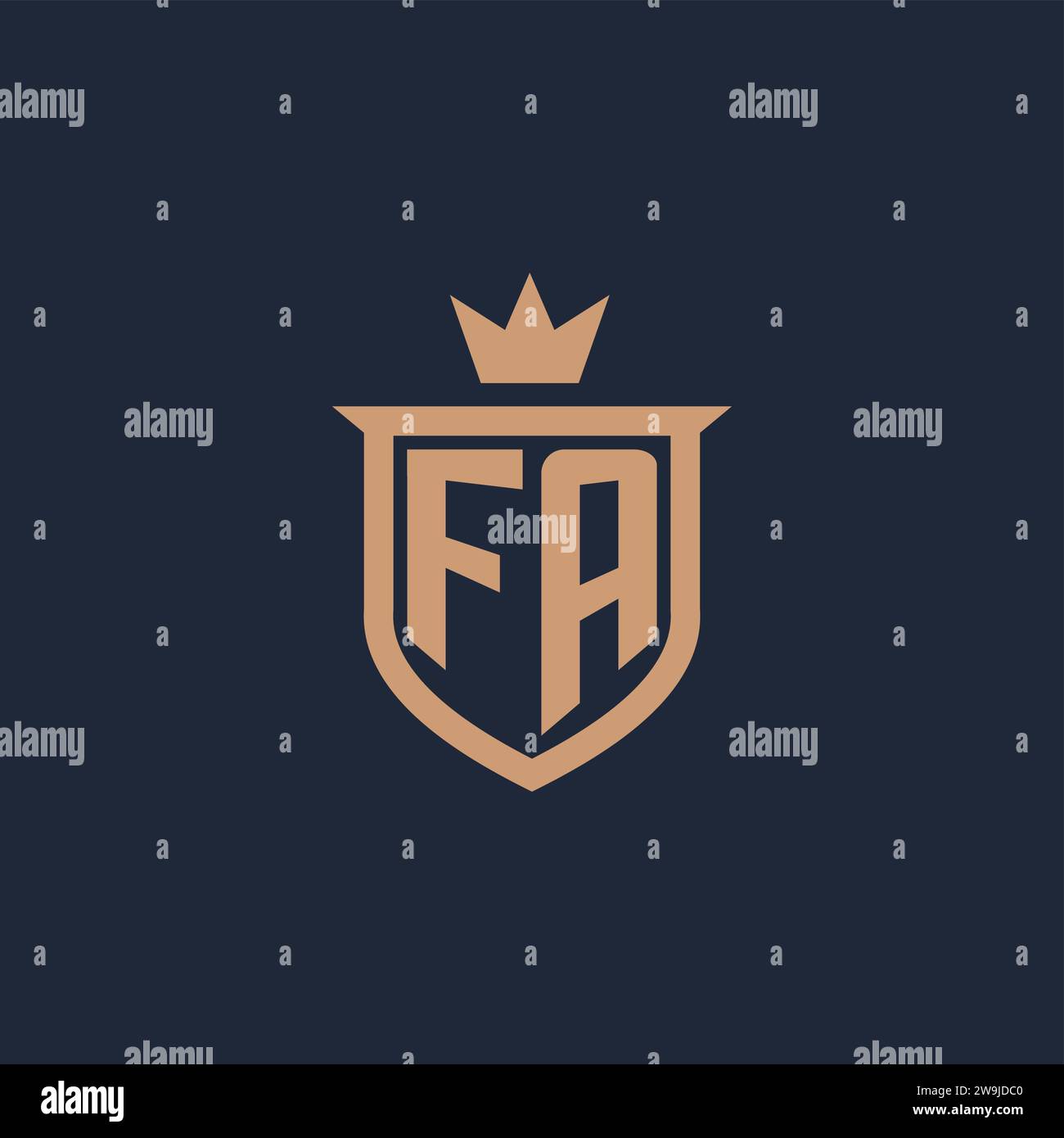 FA monogram initial logo with shield and crown style design ideas Stock Vector