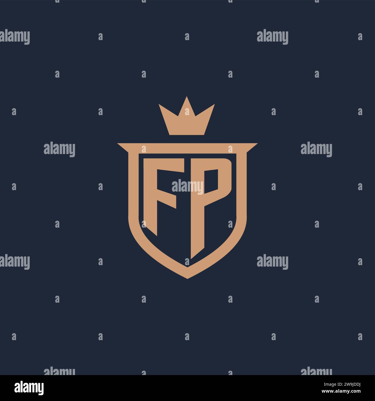 FP monogram initial logo with shield and crown style design ideas Stock Vector