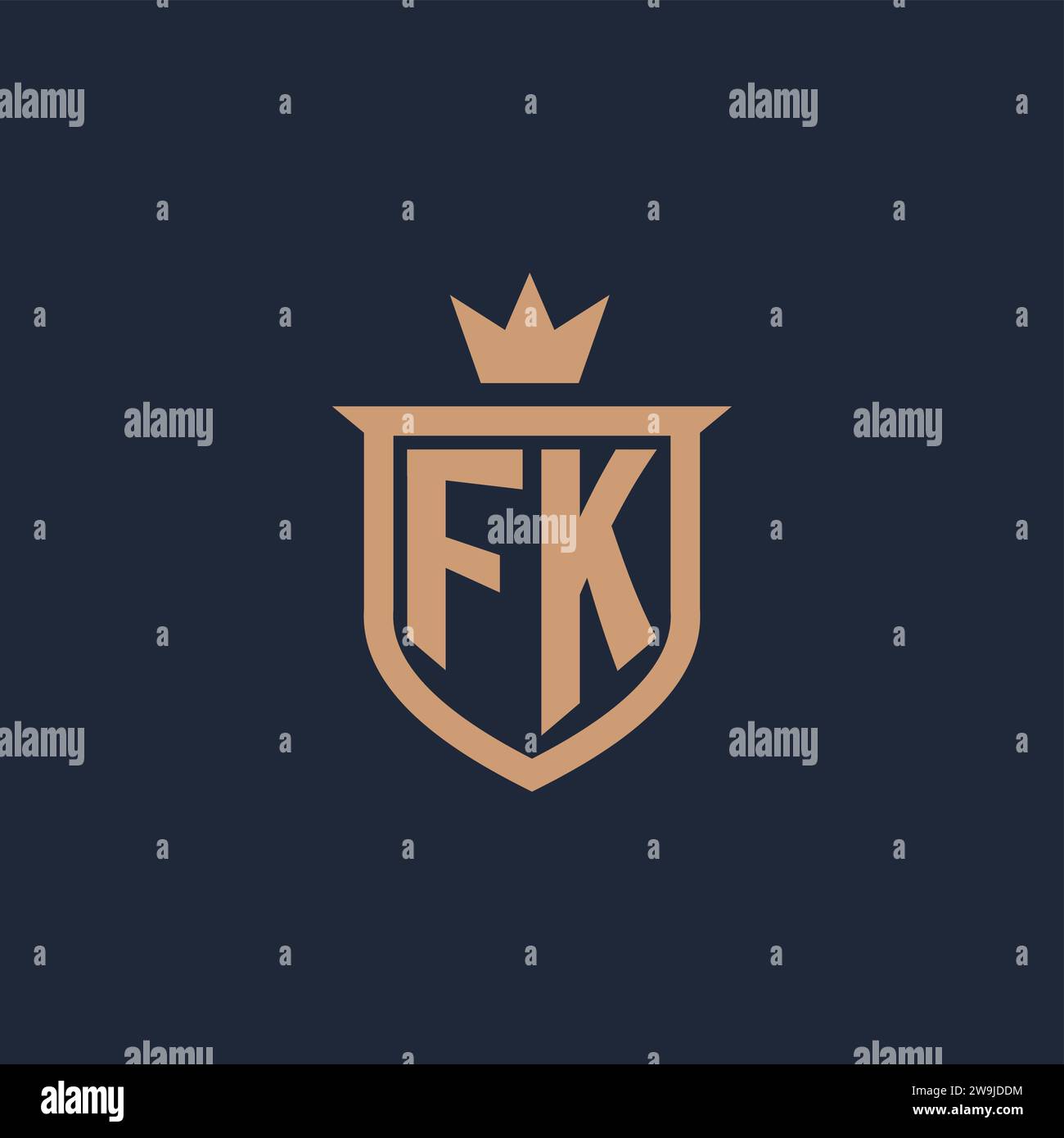 FK monogram initial logo with shield and crown style design ideas Stock Vector