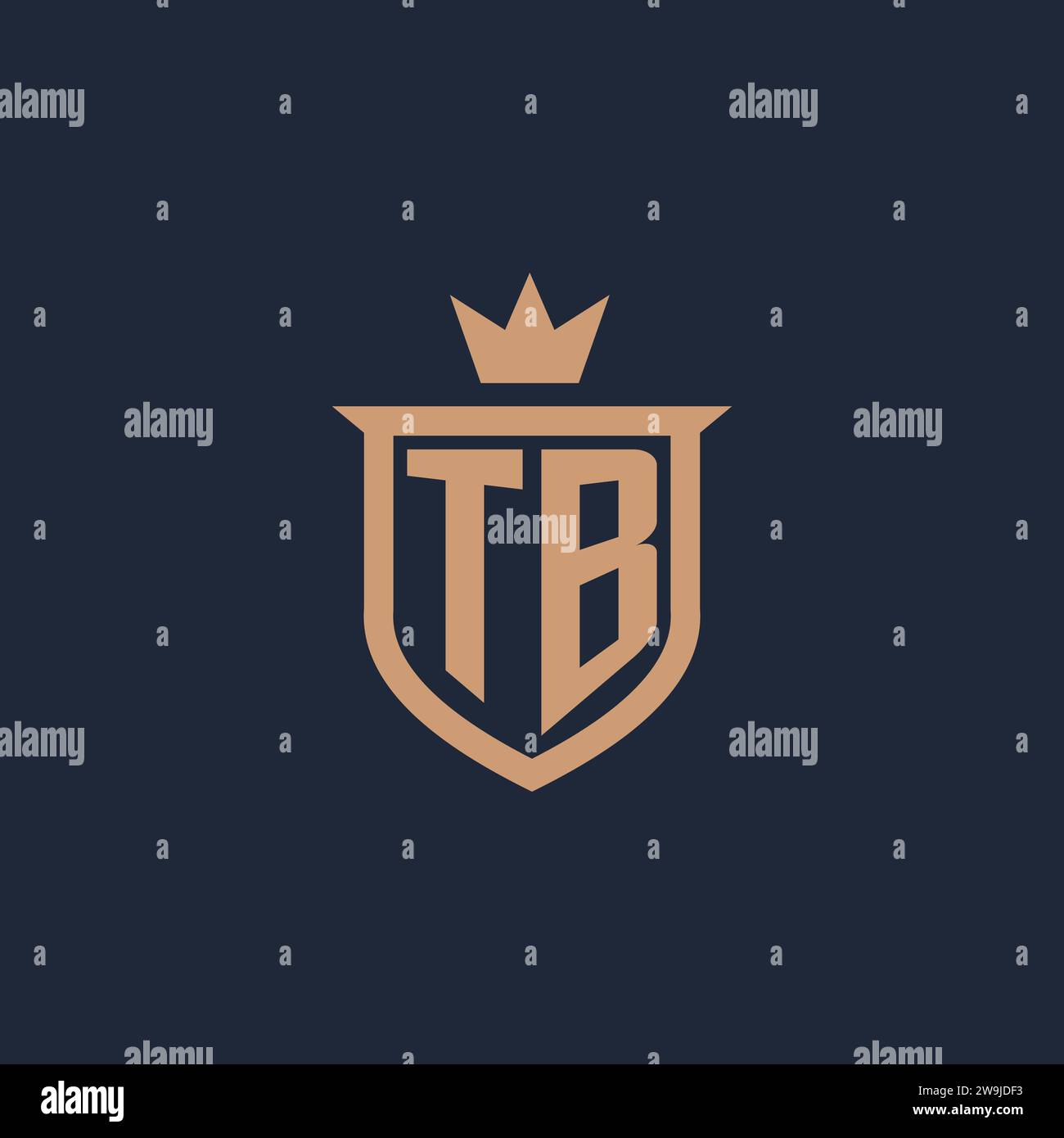 TB monogram initial logo with shield and crown style design ideas Stock Vector