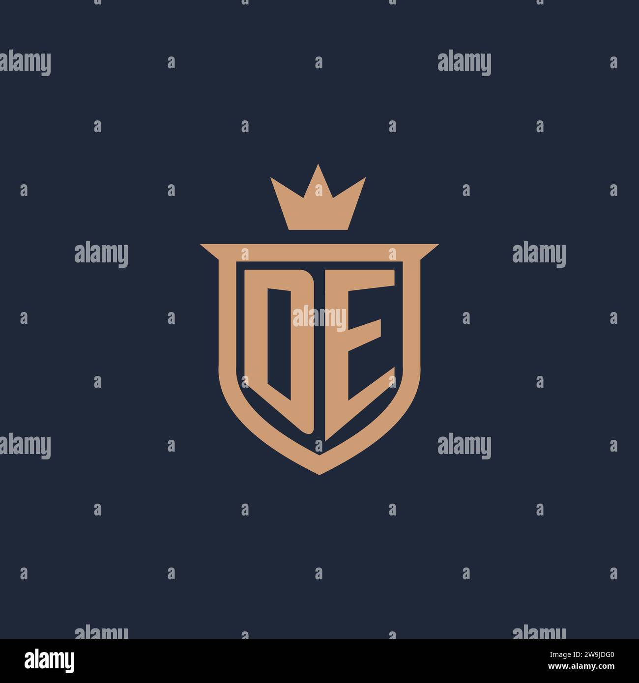 DE monogram initial logo with shield and crown style design ideas Stock Vector