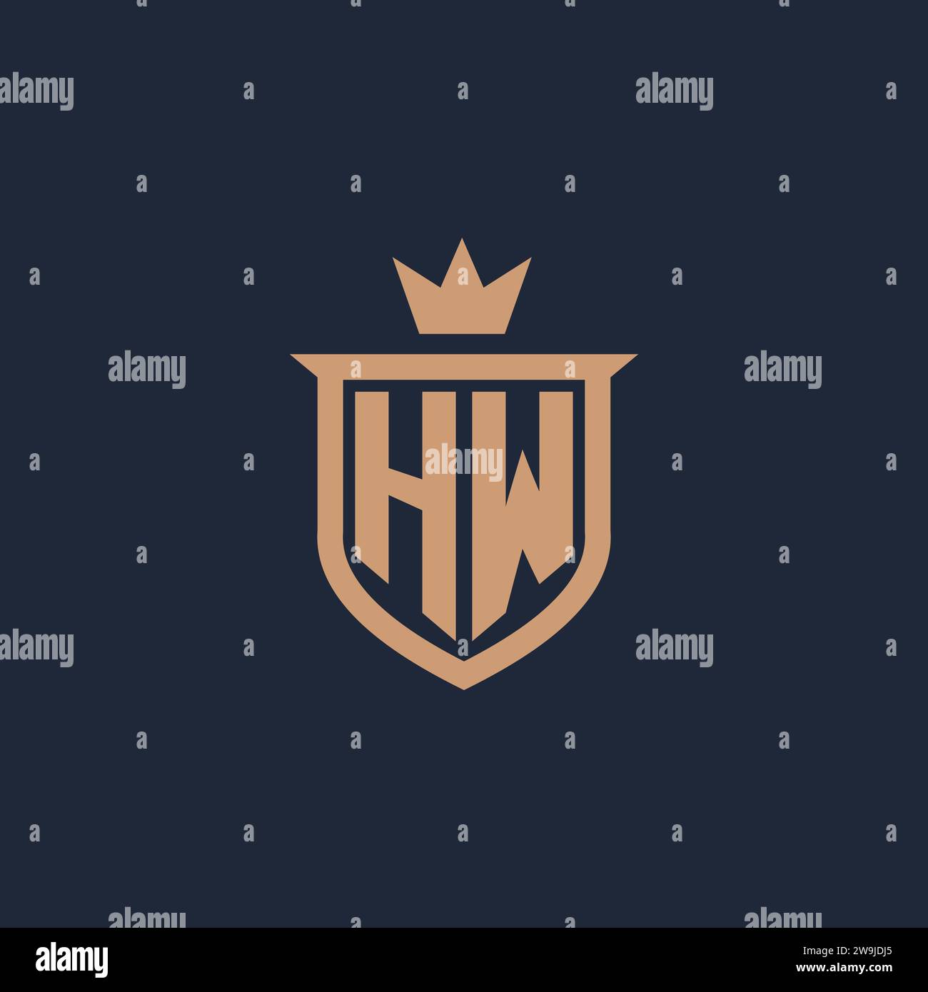 HW monogram initial logo with shield and crown style design ideas Stock Vector