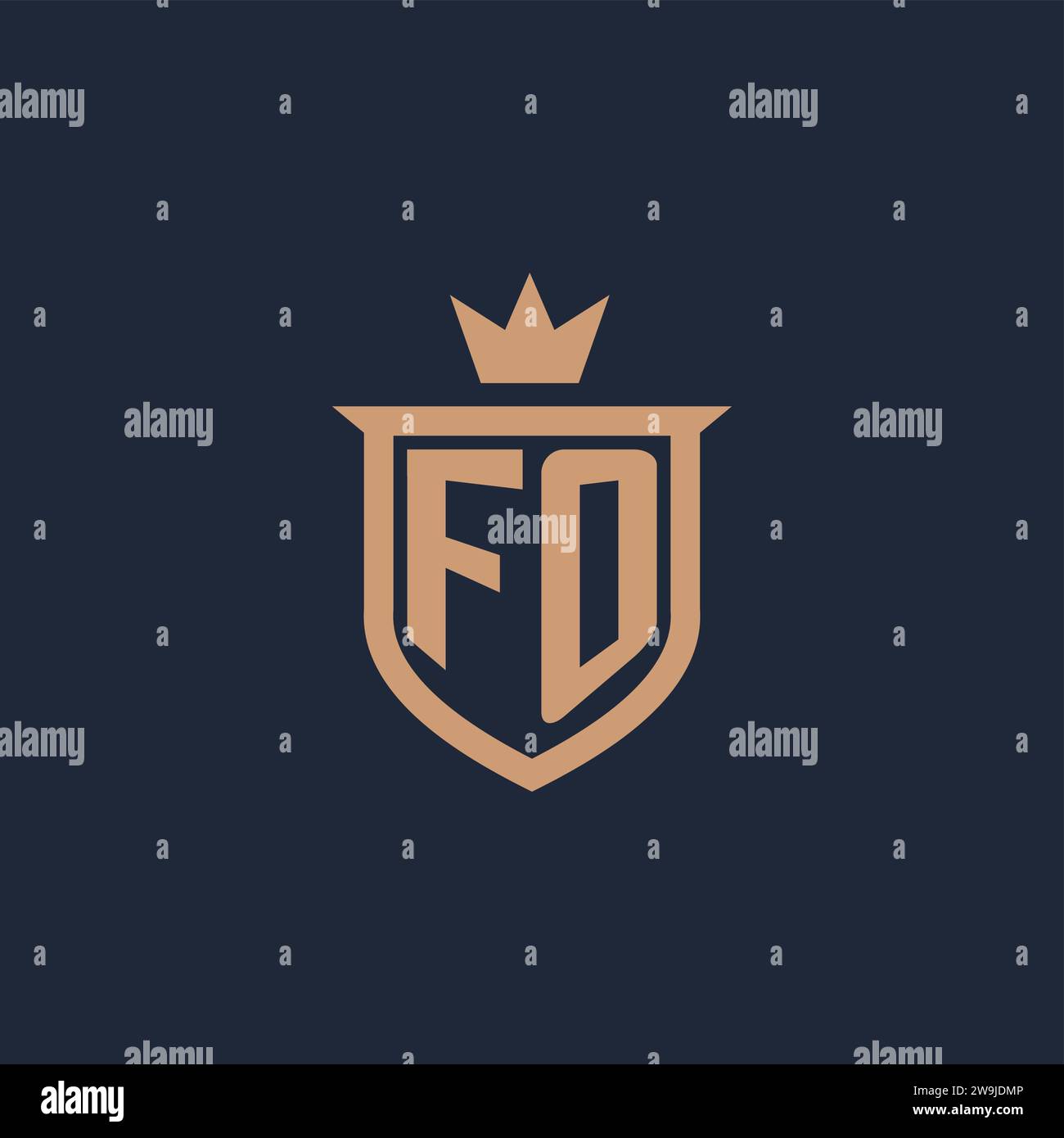 FO monogram initial logo with shield and crown style design ideas Stock Vector