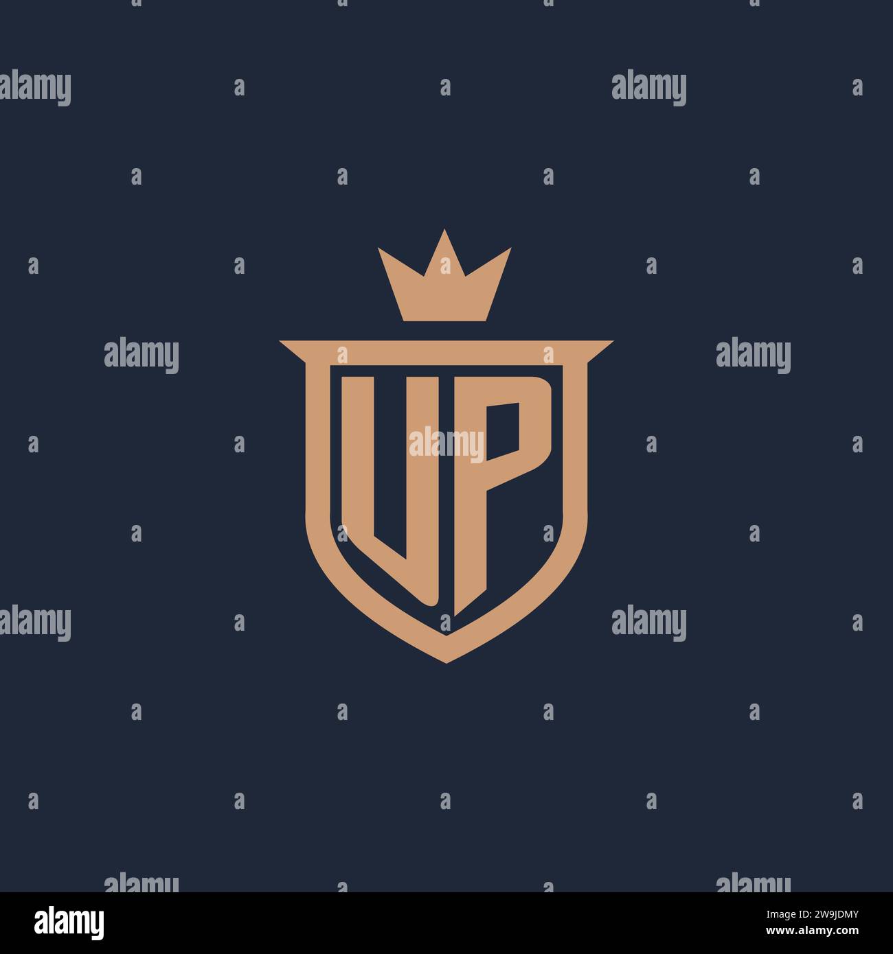 UP monogram initial logo with shield and crown style design ideas Stock Vector