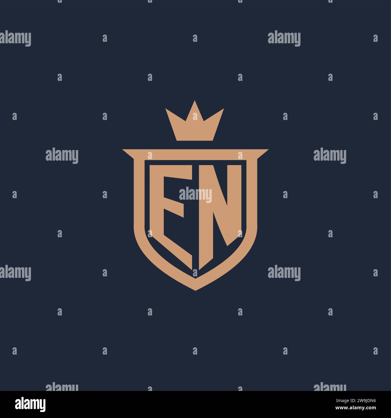 EN monogram initial logo with shield and crown style design ideas Stock Vector