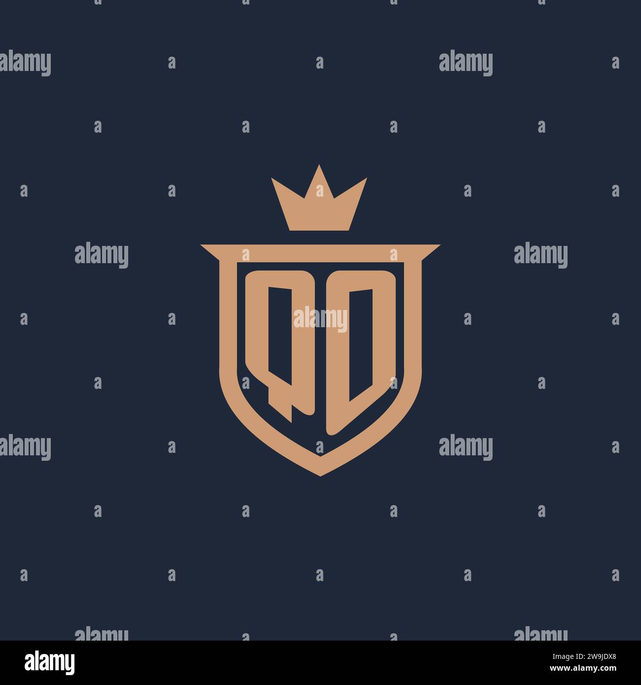QO monogram initial logo with shield and crown style design ideas Stock Vector