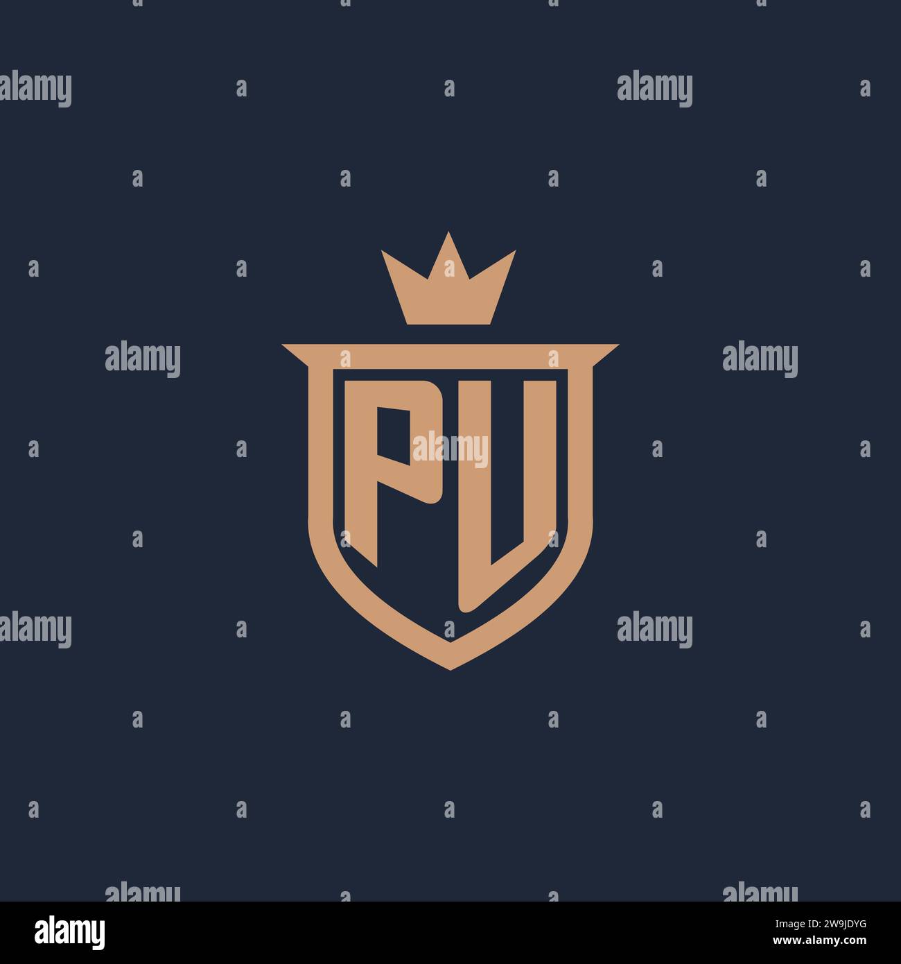 PU monogram initial logo with shield and crown style design ideas Stock Vector