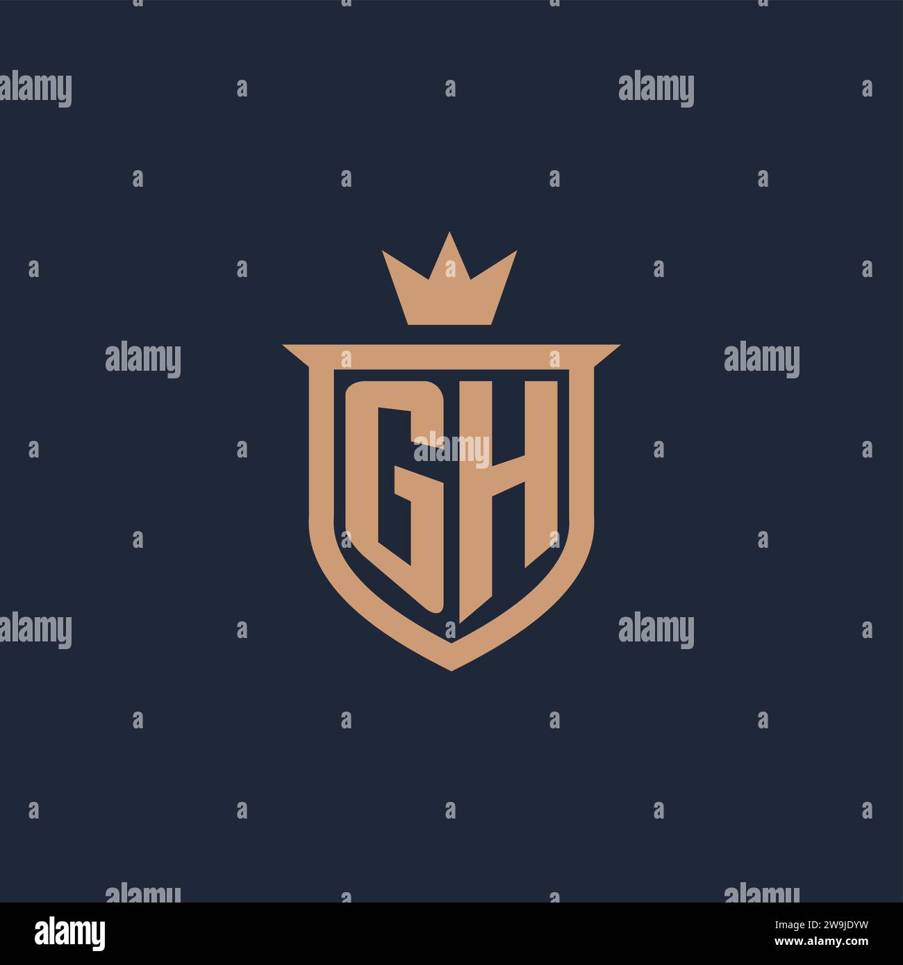 GH monogram initial logo with shield and crown style design ideas Stock Vector