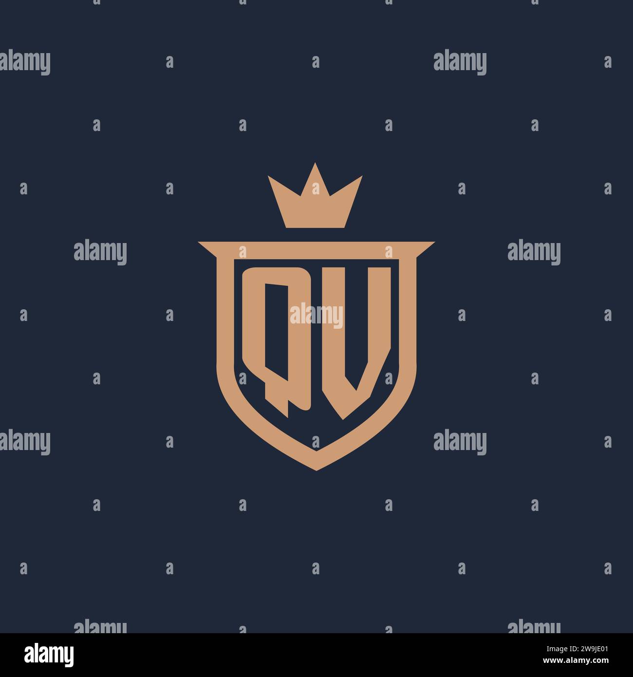 QV monogram initial logo with shield and crown style design ideas Stock Vector