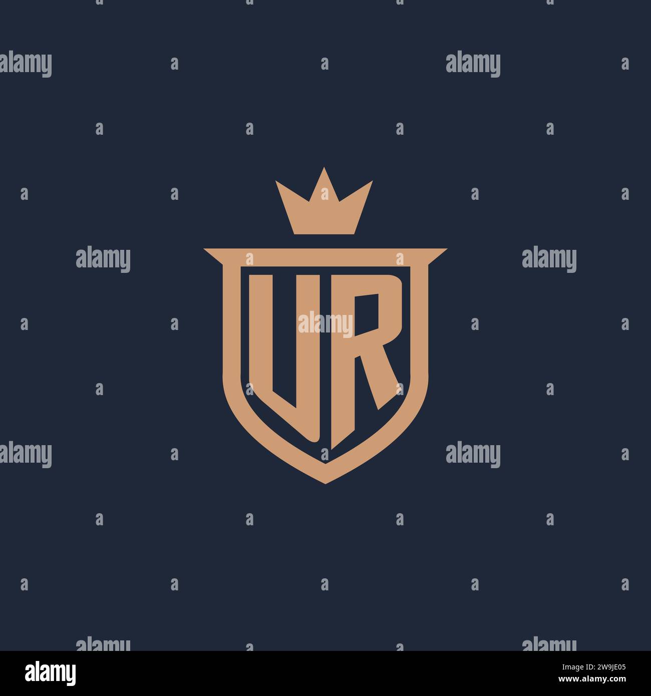 UR monogram initial logo with shield and crown style design ideas Stock Vector