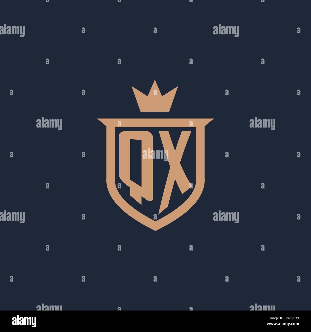 QX monogram initial logo with shield and crown style design ideas Stock Vector