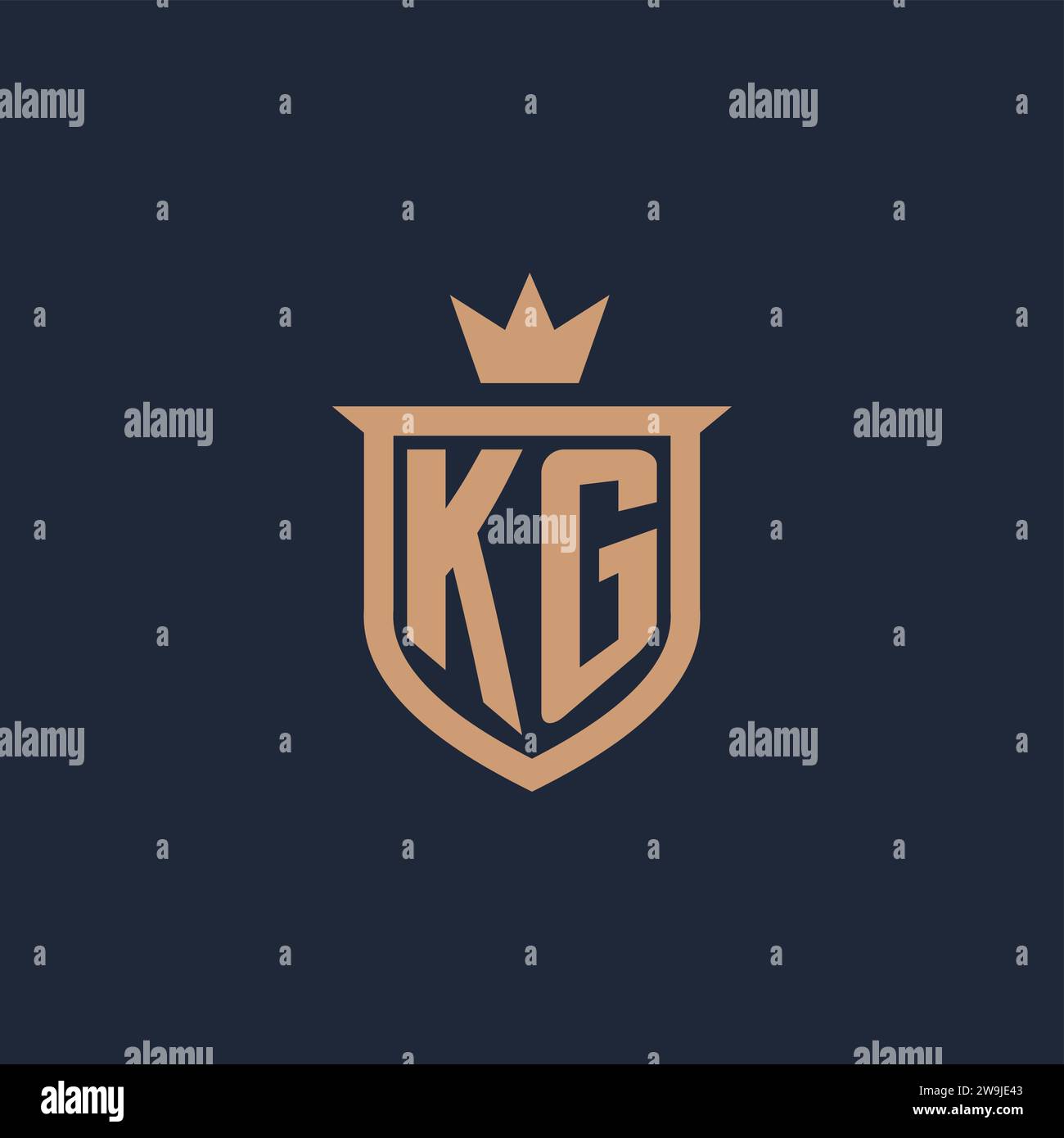 KG monogram initial logo with shield and crown style design ideas Stock Vector