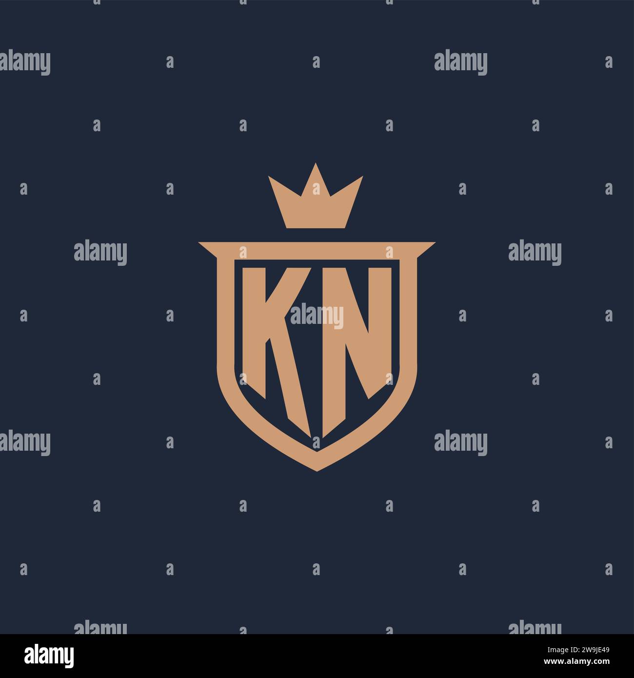 KN monogram initial logo with shield and crown style design ideas Stock Vector
