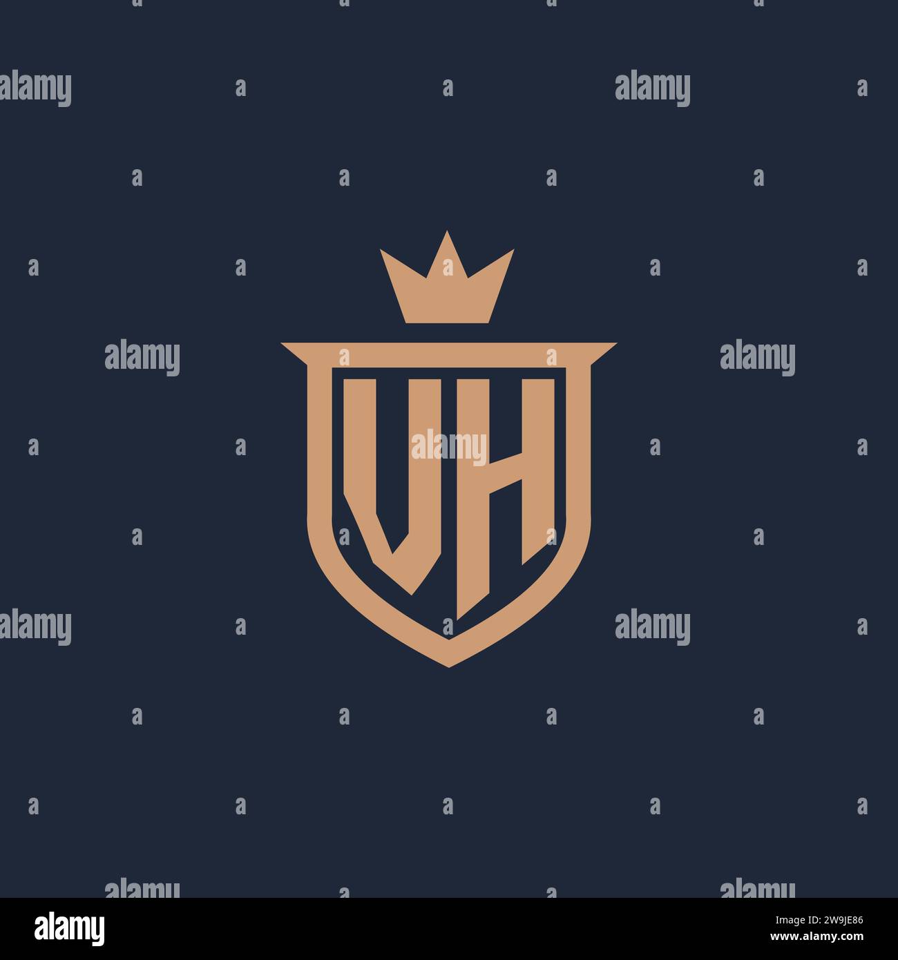 VH monogram initial logo with shield and crown style design ideas Stock Vector
